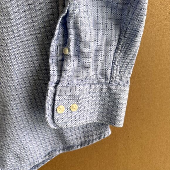 Tattersall London Mens Dress Shirt 17 1/2 34/35 Light Blue Checkered Long Sleeve - Picture 6 of 6